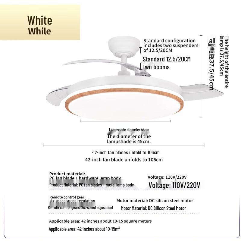 Oeny 42-inch Retractable Ceiling Fan with LED Light