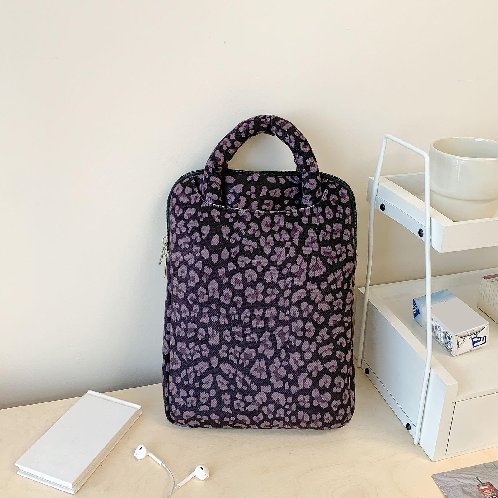 

Leopard Print Fluffy Padded Bag Shockproof Tablet Storage Shoulder Bag Wear Resist Laptop Inner Bag Commute Work Study Bag S чорний