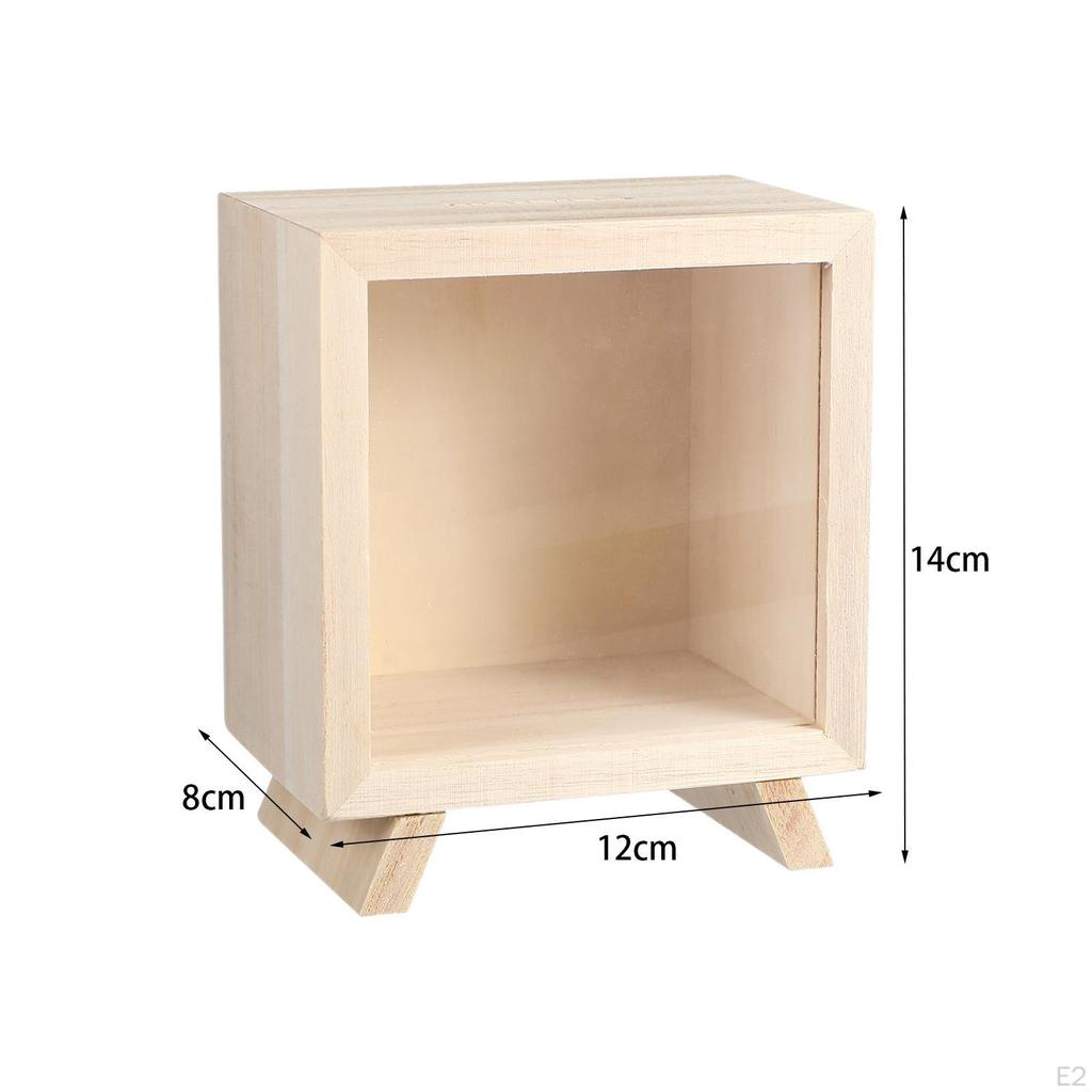 Wood Piggy Bank Savings Jar DIY Coffee Shop Tip Money Box Case for Adults Kids Decor