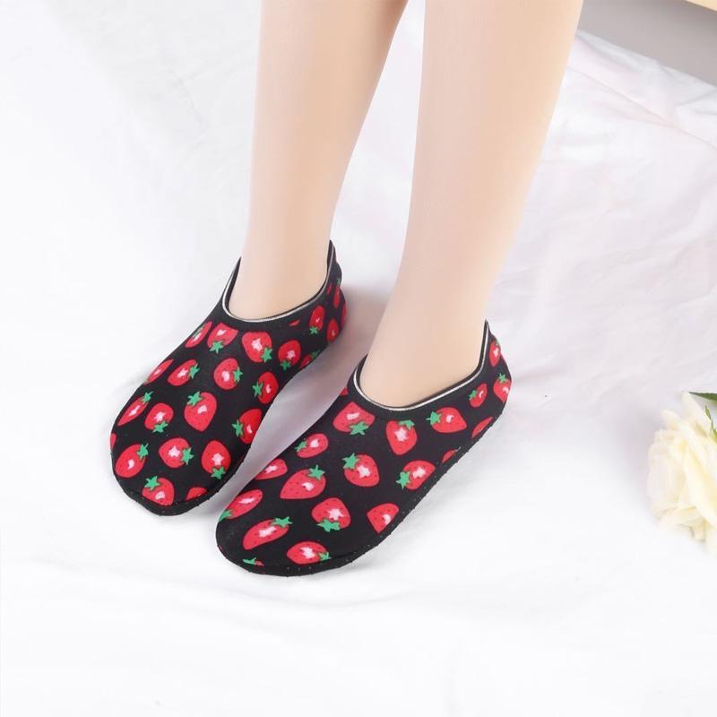 Damen Hausschuhe für den Boden Indoor Kurze Socken Elastisch Bedruckt Warm Verdicken Fleecegefüttert Bodensocken Rutschfeste Socke