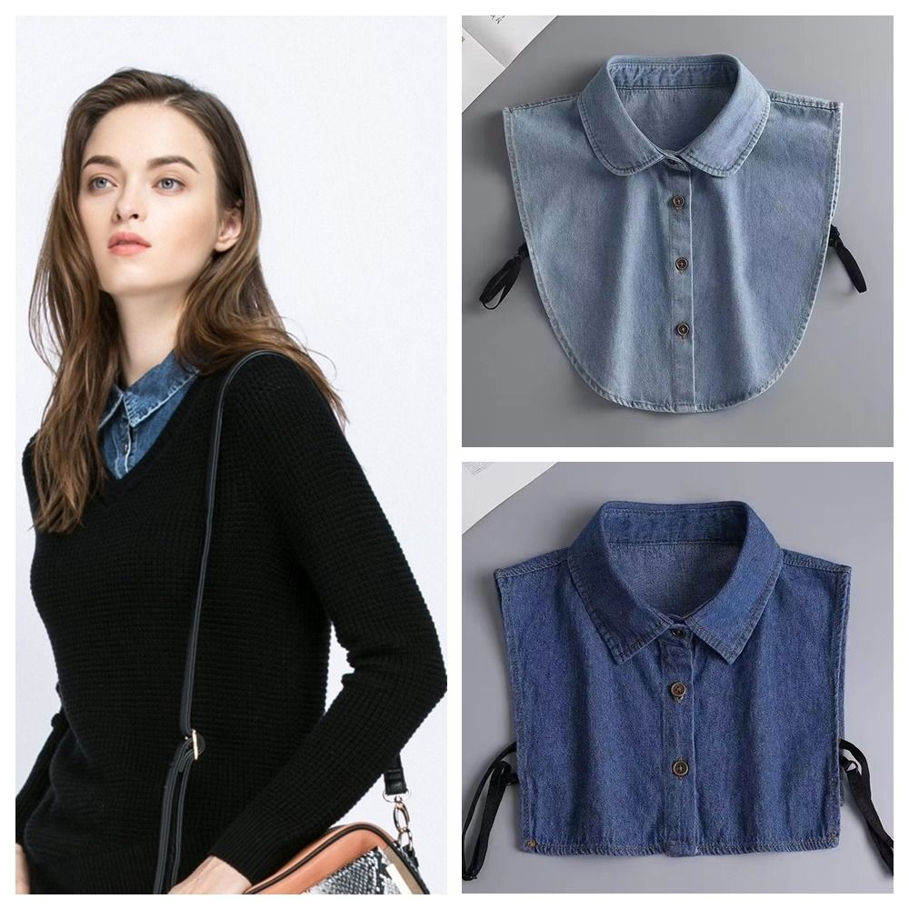 Lapel Buttons Women Fake Collar Cotton Detachable Collar Versatile Denim Fake Collar Women
