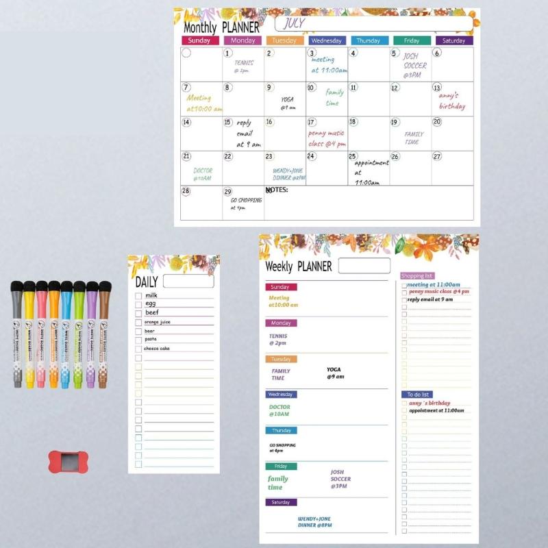 Fridge Magnetic Calendar Weekly Monthly Planner Magnetic Fridge Calendar Whiteboard for Kitchen Grocery Shopping List
