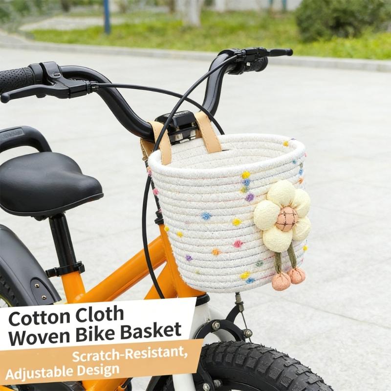 Cesto Manubrio Anteriore per Biciclette Bambini e Bambine Cesto in Corda Morbida Intrecciata Cesto Triciclo per Scuola, Esterno, Ciclismo