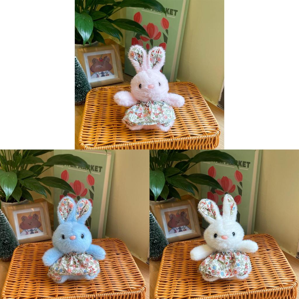 Cute Short Plush Bunny Doll With Fabric Dress For Gift Giving