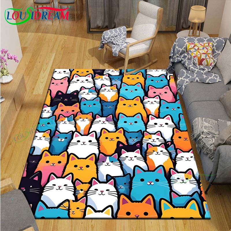 Alfombras Impresas con Gatos Pintura Exquisita Moda 3D Alfombra de Área Antideslizante para Sala de Estar Alfombrillas para Habitación de Niños Esterilla de Yoga Alfombra Grande Decoración