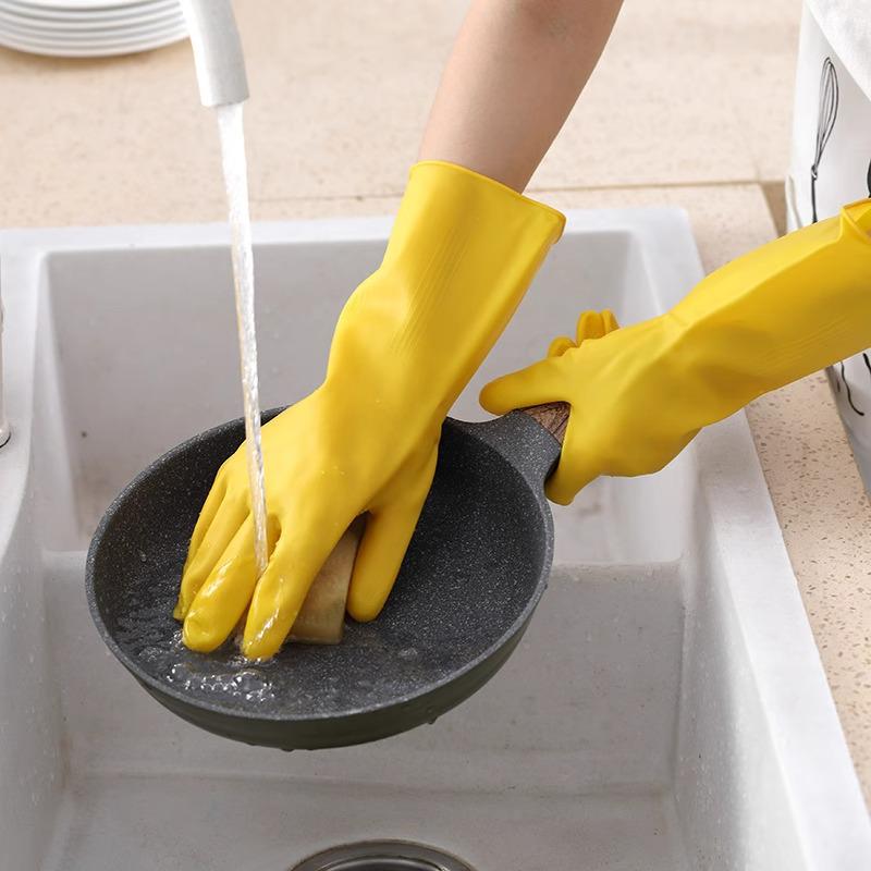 Luvas Domésticas Duráveis Impermeáveis de Látex de Borracha para Mulheres - Limpeza de Cozinha, Lavar Louça e Luvas Finas para Lavar