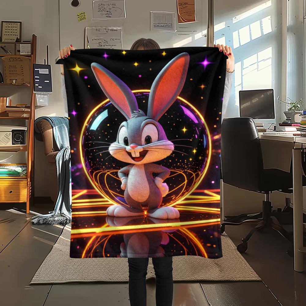 1PC Bugs Bunny Print Flannel Blanket, High quality Comfortable for All Seasons, Home Decor, Warmth and Comfort, Perfect for Christmas Gifts