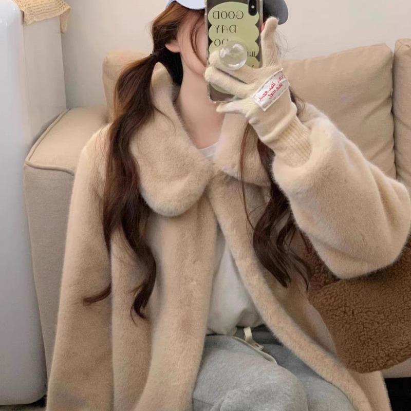 Fur Jacket Women's Clothing Medium and Long Loose and Thin Imitation Mink Hair Thickened Warm Plush Coat Winter