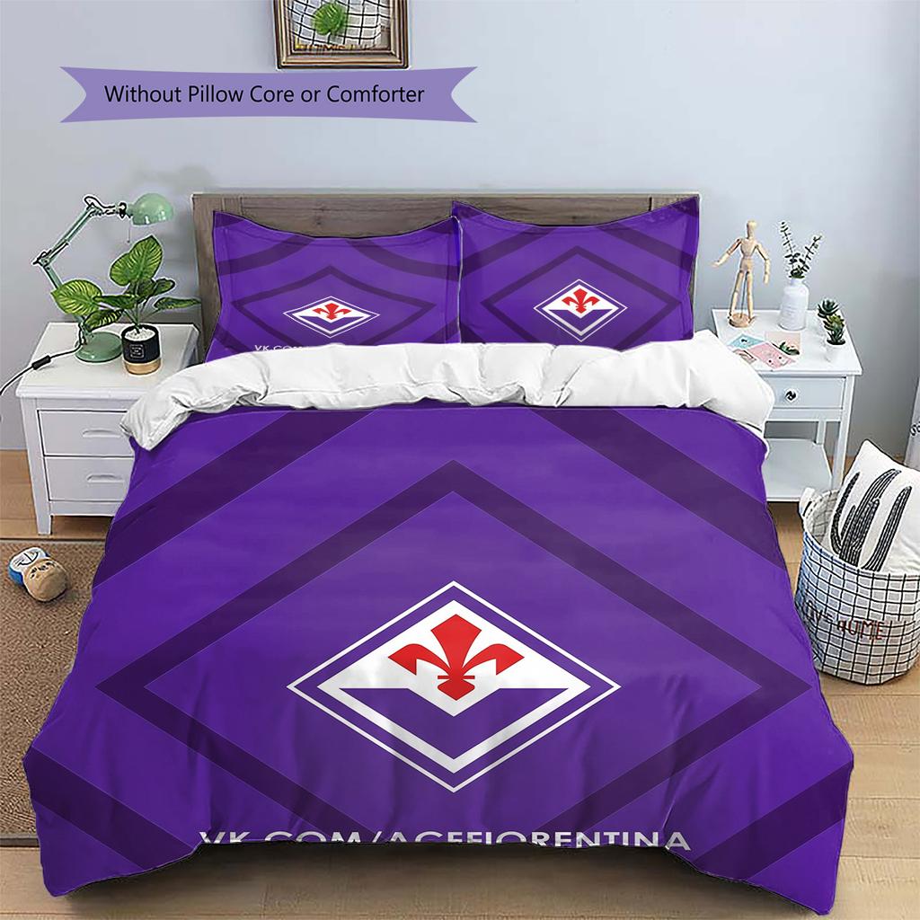 Fotbalový klub ACF Fiorentina Vzorované povlečení Sada prošívaných přikrývek Domácí dekorace Dárek (1 * povlak na peřinu + 2 * povlak na polštář bez jádra)