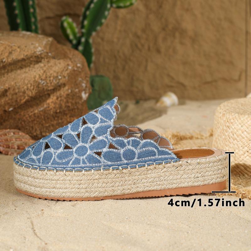 Fashion Size 36 41 Flat Shoes Female Slippers Women Summer Slides Fretwork Hemp Thick Heels Loafers Cover Toe Sandals Sandalias De Mujer