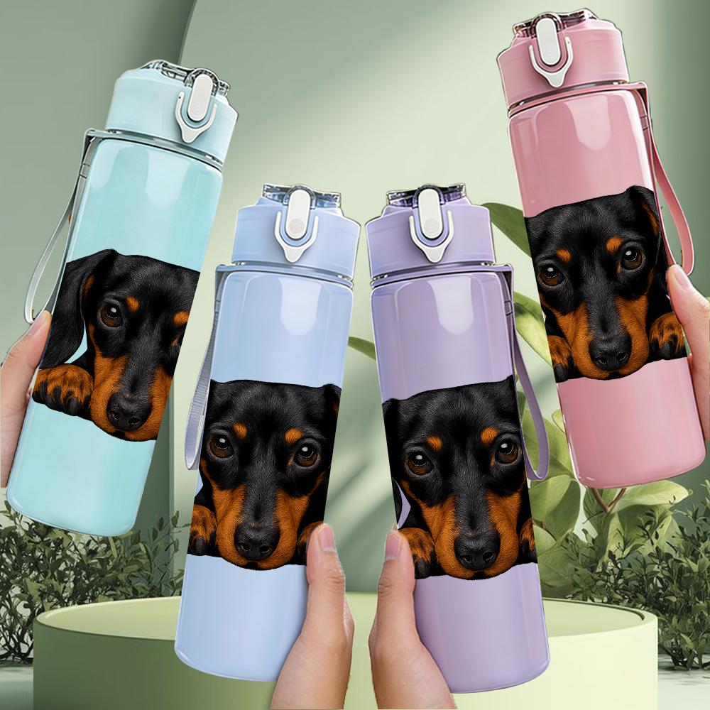 1PC Black Brown Dachshund Bust 750ml Color Plastic Sports Water Bottle Leakproof Flip Straw Lid For Sports Office Home Use