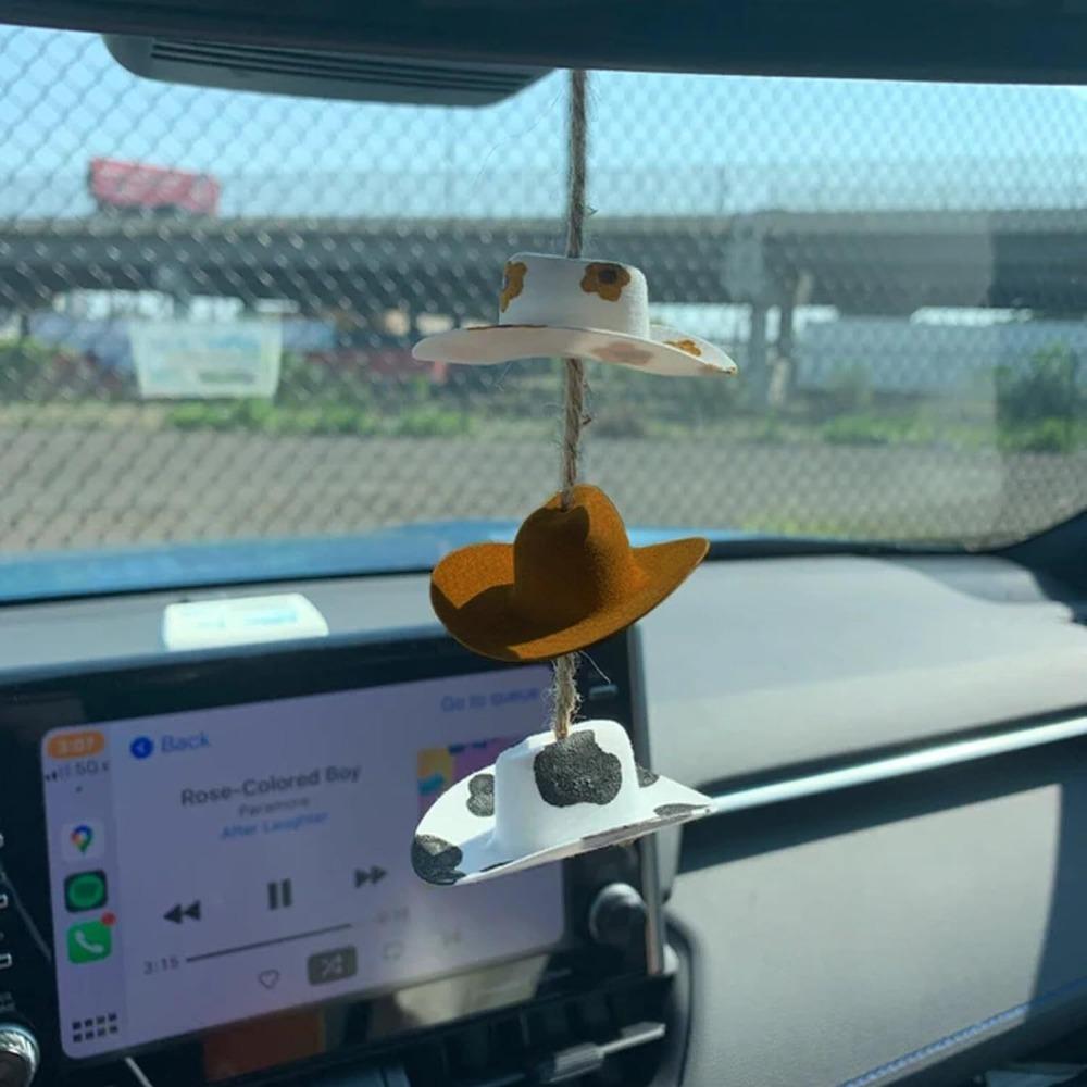 Cow pattern Car Pendant Mini cap Cowboy Hat Car Decoration Rearview Mirror Pendant  Auto Interior