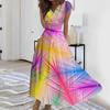 Women's Summer Leaf Floral Printed V-Neck Long Dress Dress
