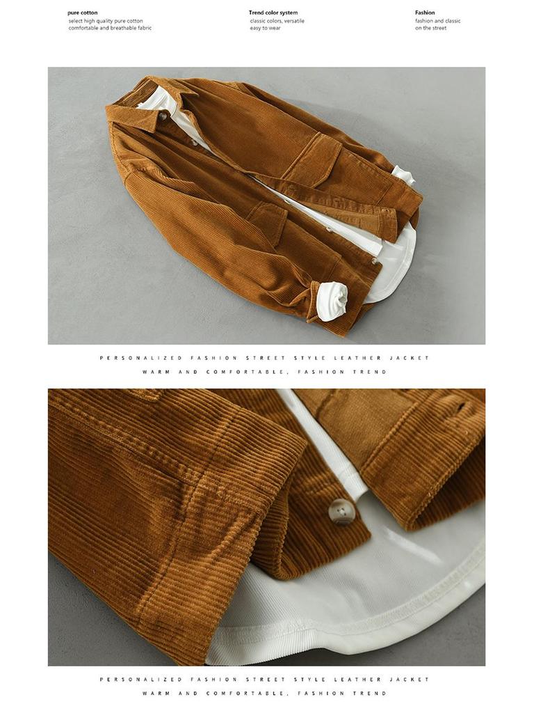 Men's Long-Sleeve Corduroy Shirt - Japanese Retro Style, Loose Fit, Versatile Jacket