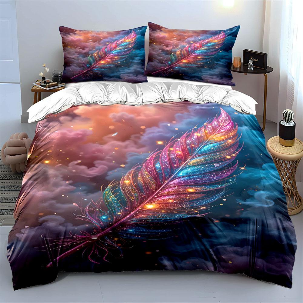 Colorful feather with sparkles. Bedding sets Duvet cover sets Duvet covers Pillowcases(1 * Duvet Cover 2 * Pillowcases without duvet insert)