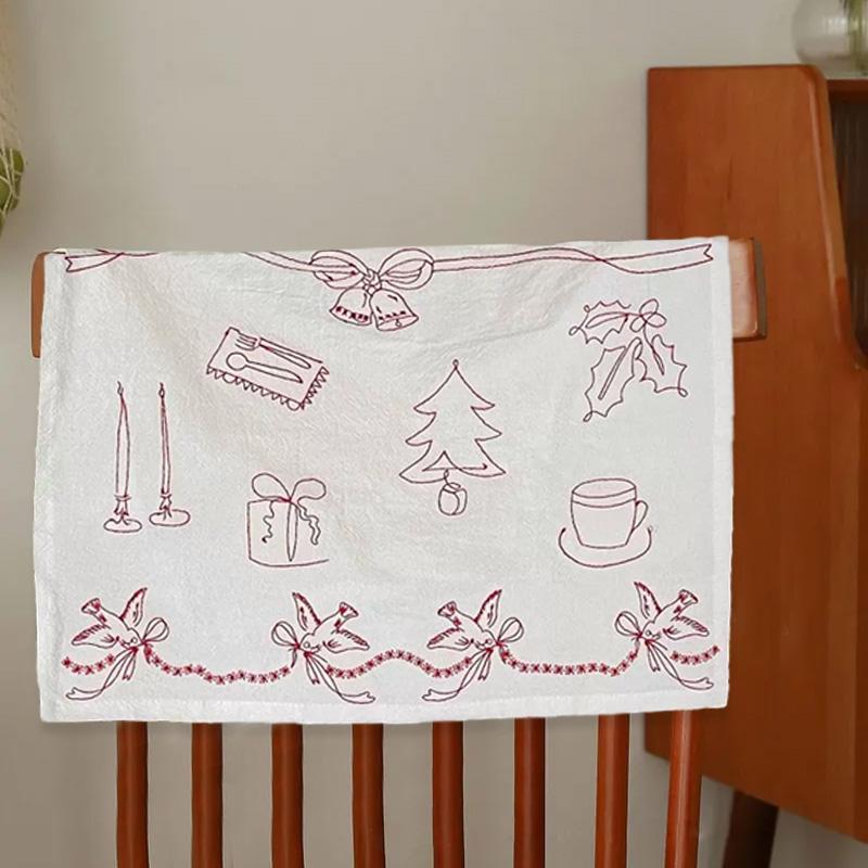 1Pc Cotton Christmas Cover Cloth Photography Props Christmas Pattern Decorative Cloth Embroidery Meal Mat Background Cloth