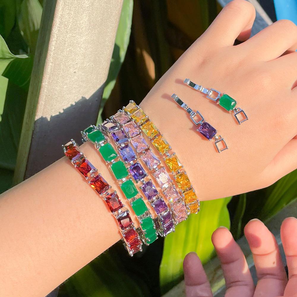 Rectangle Zircon Bracelet Multi-Color Optional Simple Gemstone Jewelry Women'S Gift