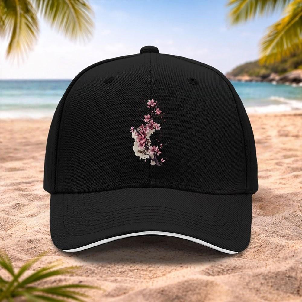 Cherry Blossom Baseball Cap Unisex Adjustable Outdoor Sports Curved Brim Cotton Hat