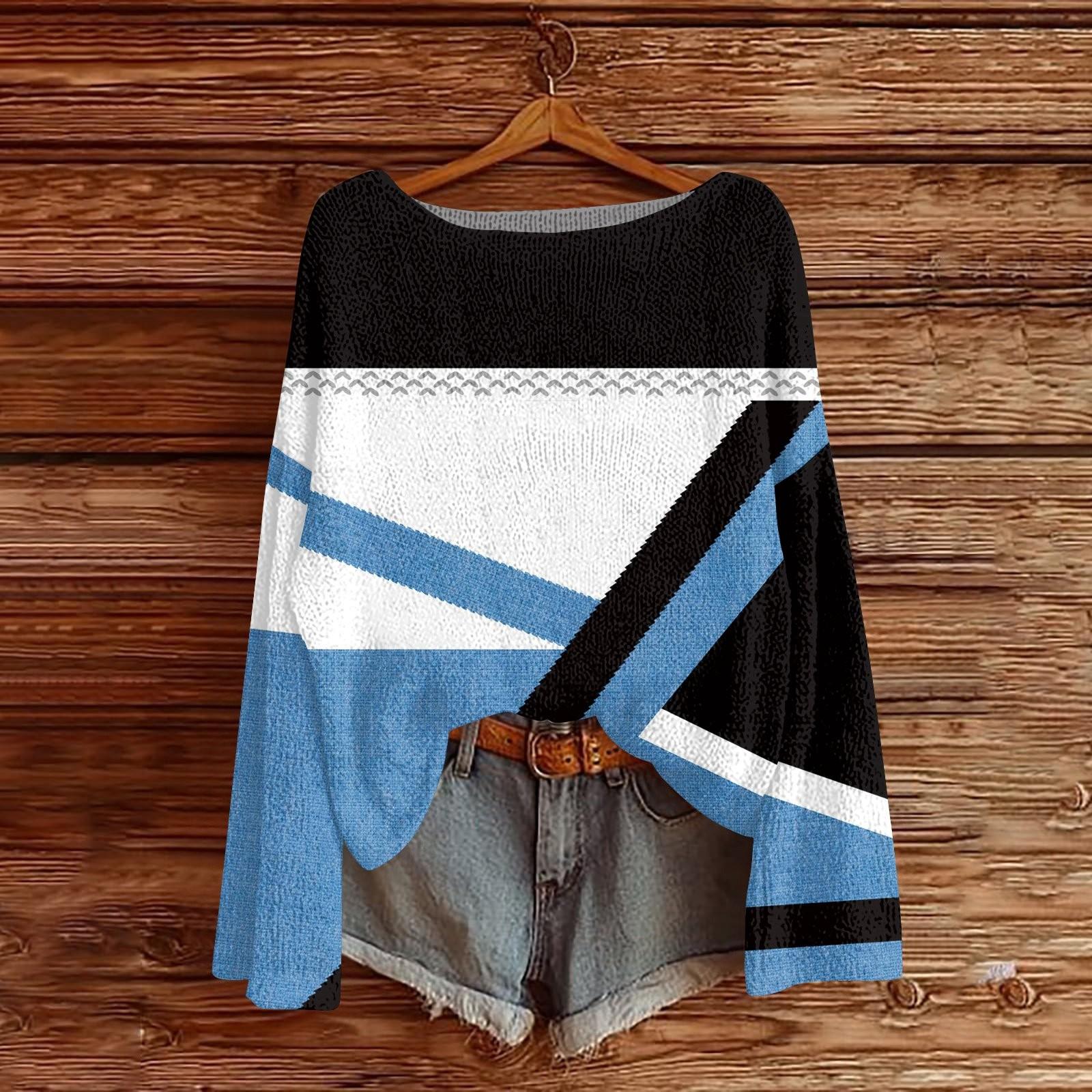 

Свитшоты для женщин Вязаный свитер Милая рубашка Осенний круглый вырез Пуловер Топы XL