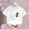 Kids Crewneck Tee, Fun Cartoon Bee Print Short Sleeve Top for Home Outing Vacation