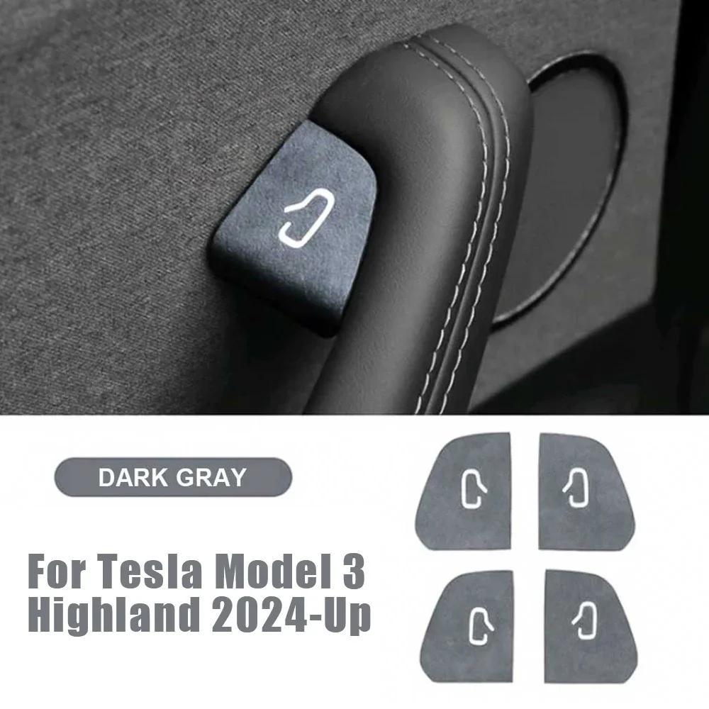 4pcs Car Door Button Control Panel Decoration Stickers Car Window Lifter Switch Suede Sticker for Tesla Model 3 Highland 2024-Up