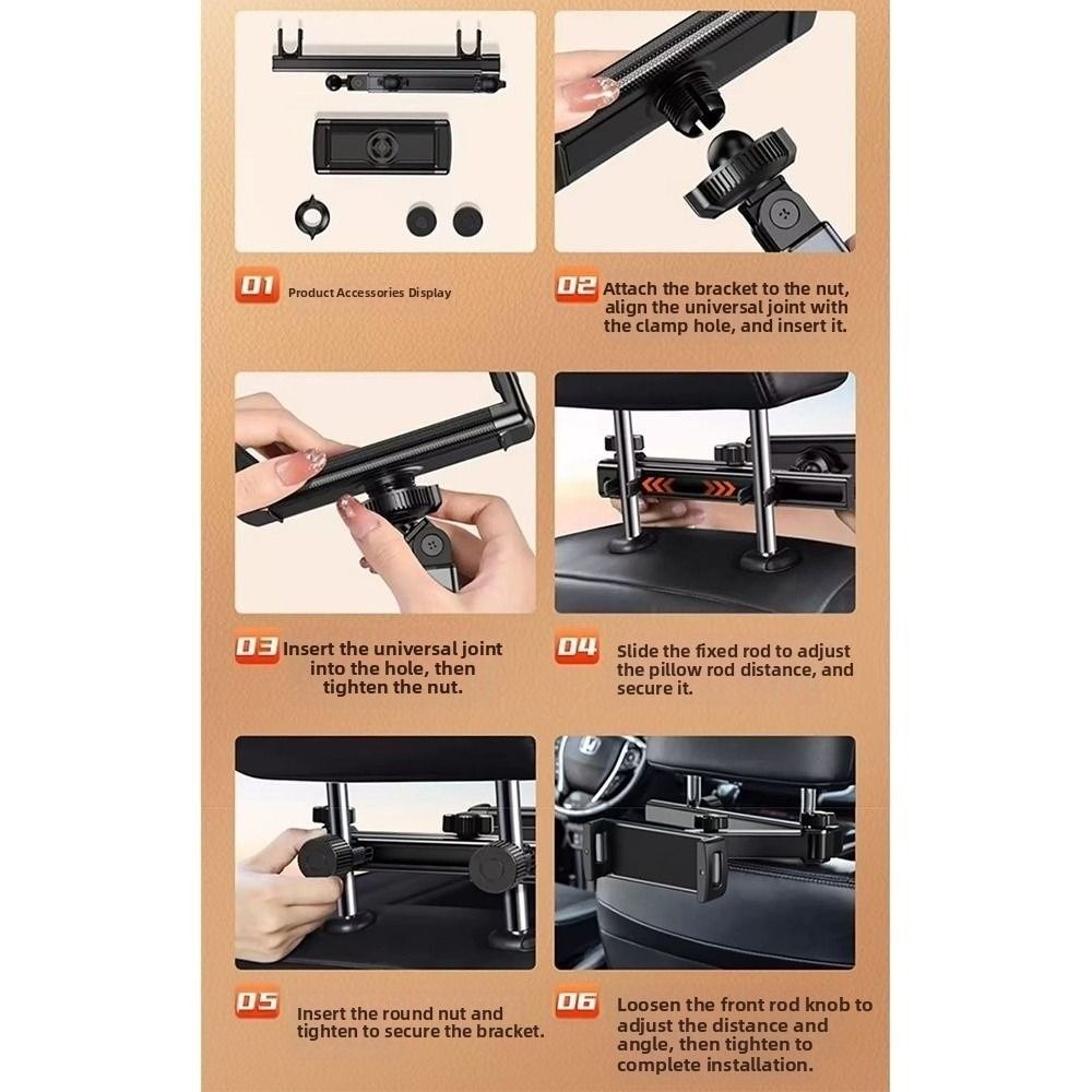 Adjustable Car Headrest Tablet Holder Rotating Stand Telescopic Tablet Bracket Travel Accessories