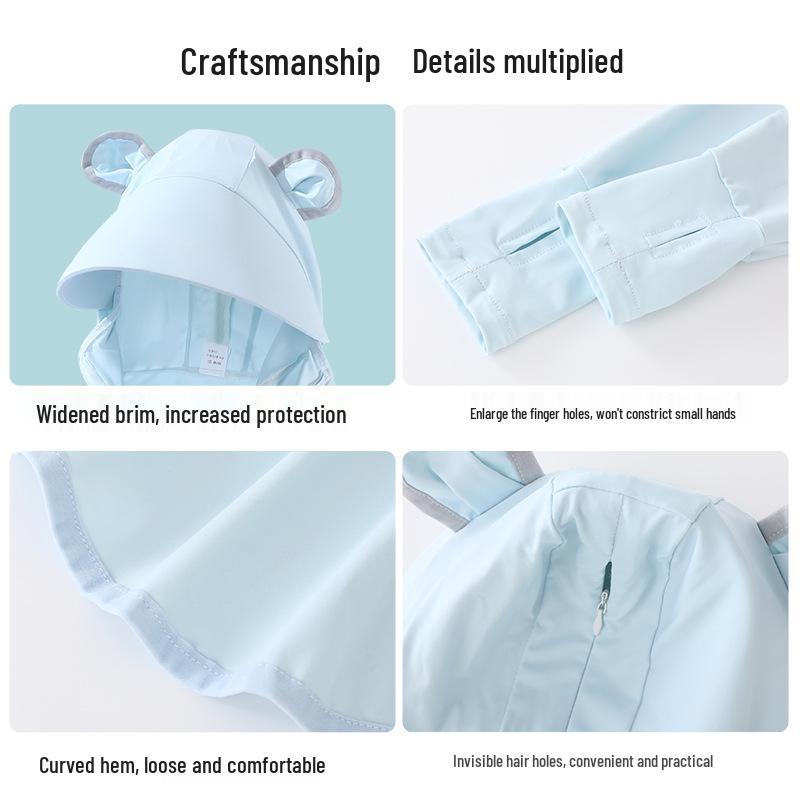 UPF50+ Kids Sun Protection Hooded Summer Jacket - Lightweight, Breathable, Anti-UV, Ice Silk Fabric
