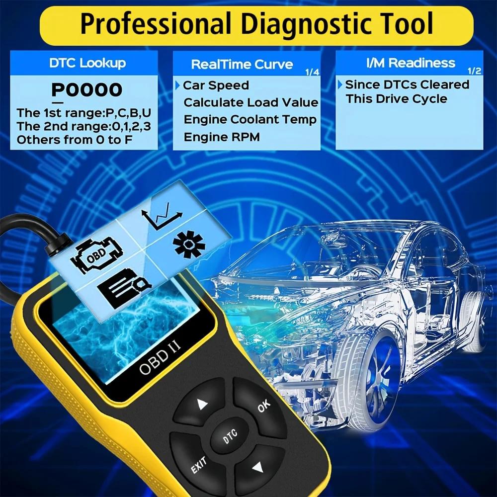 Obd2 Scanner Diagnostic Tool, Check Engine Code Reader, Obd2 Scanner with Reset Function, Input/Management Preparation, Engine Auto Check Light
