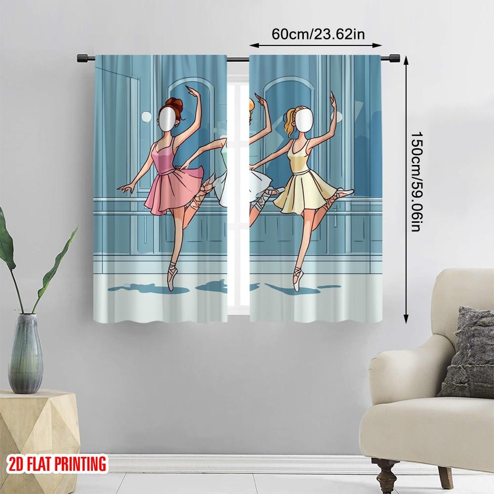 2Pcs,2D Plane Printing Curtains&Window Treatment Female Dance Polyester Easy Install (Without Rod) Room Decor Use For Bedroom,