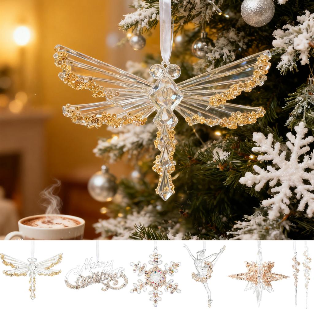 3D Acrylic Christmas Ornaments Sequin Acrylic Ornaments, Christmas Tree Scene Ornaments