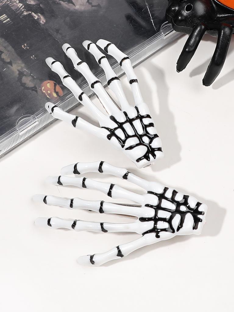 2Pcs Halloween Skeleton Hands Bone Hair Clips Claws Skull ,Gothic Punk Rock Hair Accessories for Women Girls Devil Party