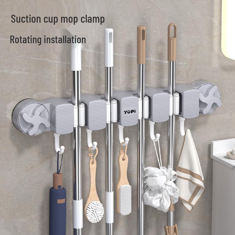 No-Drill Suction Cup Mop Holder – Wall-Mounted Storage Hook for Bathroom, Toilet, Balcony