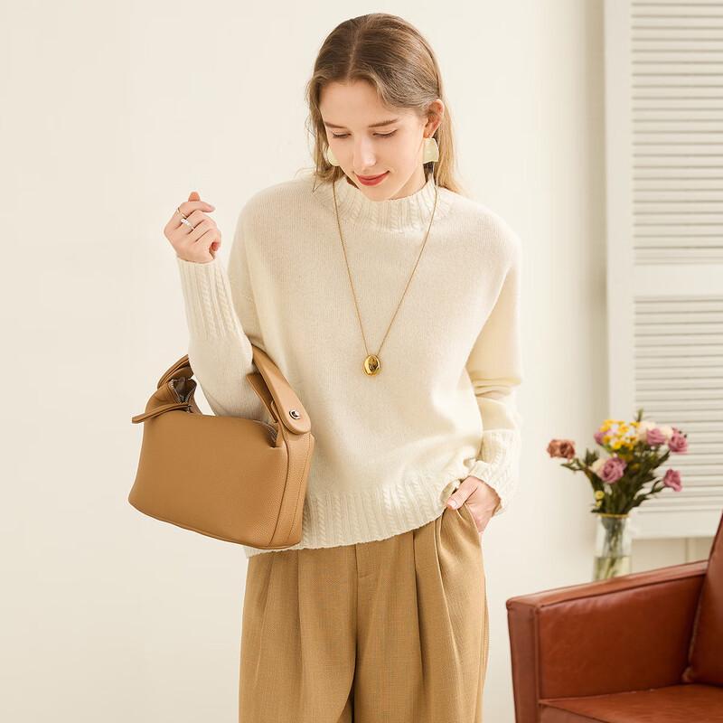 TUHUANG Seamless Pure Wool Thick Semi-High Collar Sweater