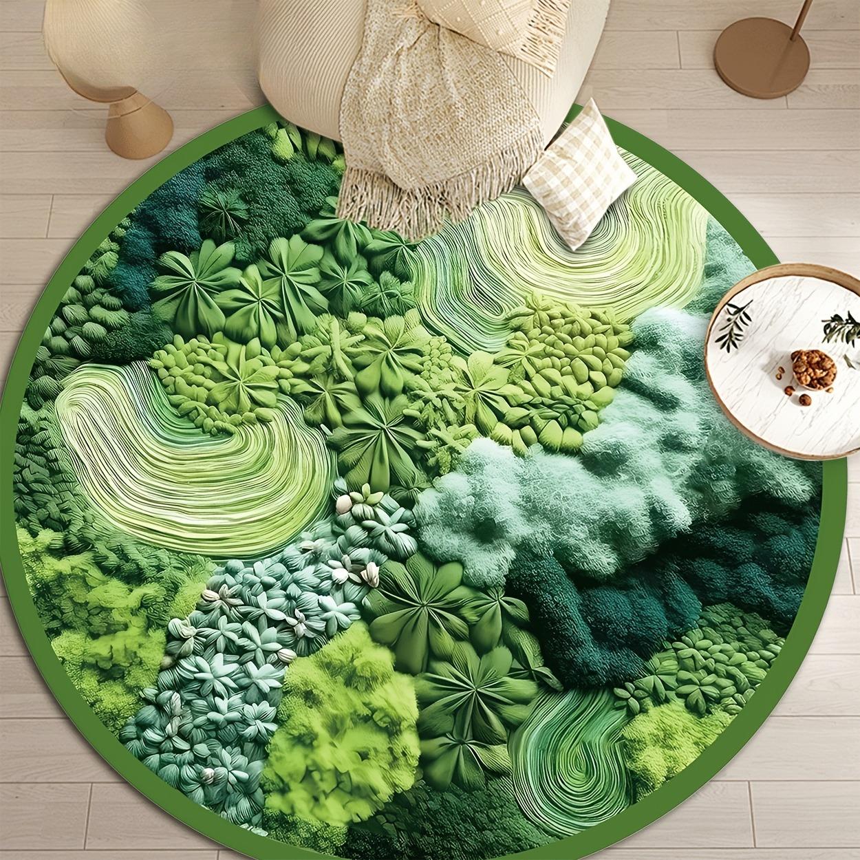 

Green Moss Round Rug, Non-Slip Machine Washable Mat for Living Room, Bedroom, Entryway, Outdoor Decor, Nature Theme Diameter 60cm