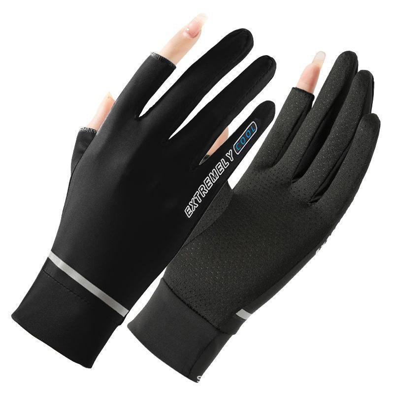 Sunscreen Gloves for Women's UV Anti Icing Silk Full Finger Touch Screen Gloves Thin Driving and Cycling Fishing Finger Leaking Gloves