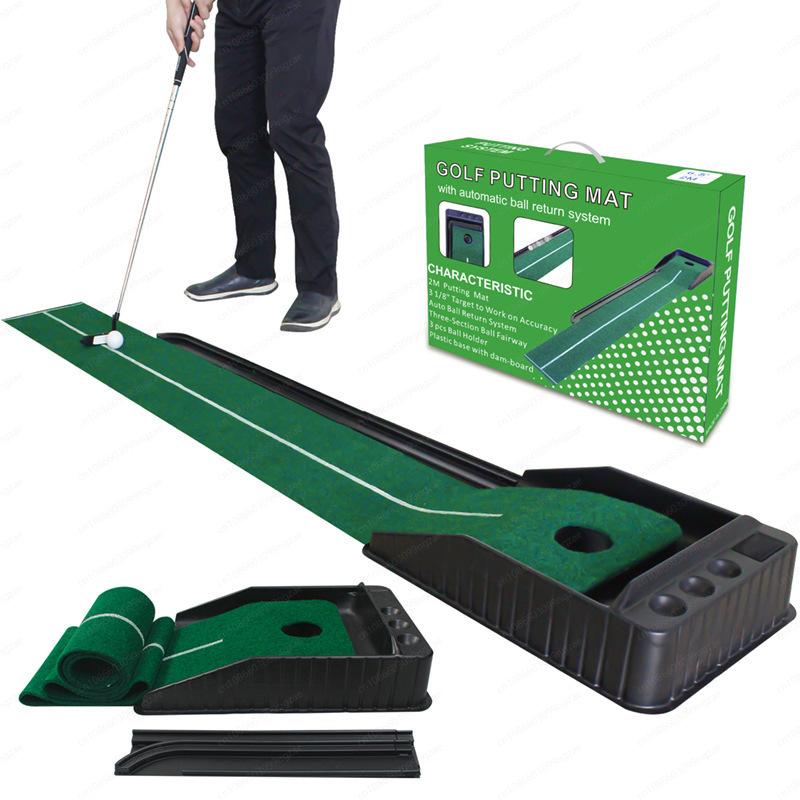 Cross-Border Hot Sale Indoor Golf Putting Mat, Auto Ball Return Practice Set with Putter, Training Kit