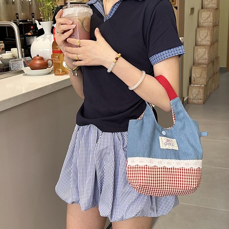 

Женская милая сумка с клетчатым принтом, сумка через плечо, портативная сумка, сумочка красный