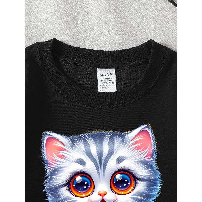 European sizes Girls' Crewneck Sweatshirt Cute Kitten Sand Castle Seashells Beach, Soft Comfy Sportswear for Children & Teens