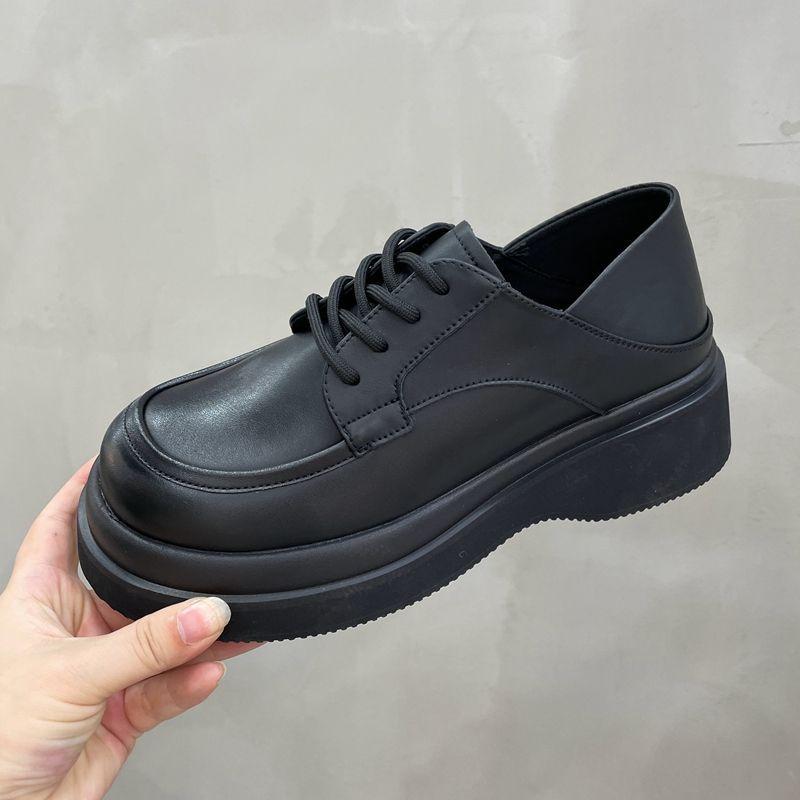 Soft Leather Platform Shoes Women's Muffin Bottom Autumn Women's Shoes Fashionable Retro Chunky Heel Platform Mary Jane Leather Shoes