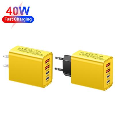 2.4A Dual PD + Dual USB Charger with US/EU/UK Plug for Mobile Phones