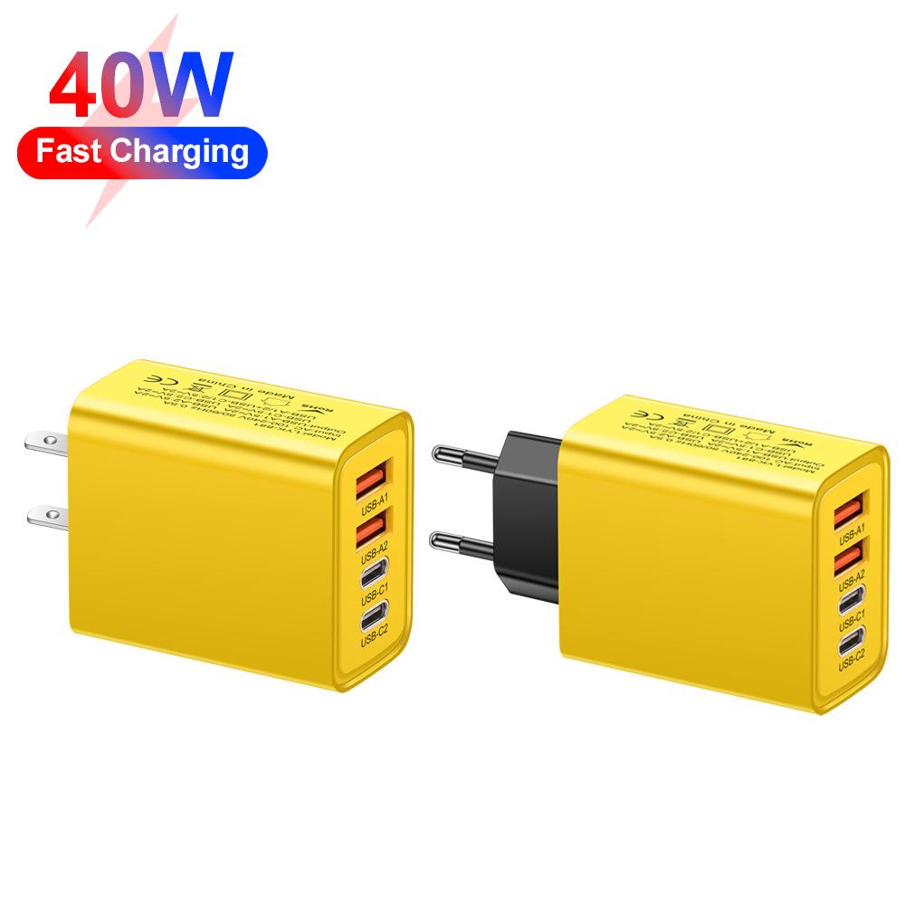 2.4A Dual PD + Dual USB Charger with US/EU/UK Plug for Mobile Phones