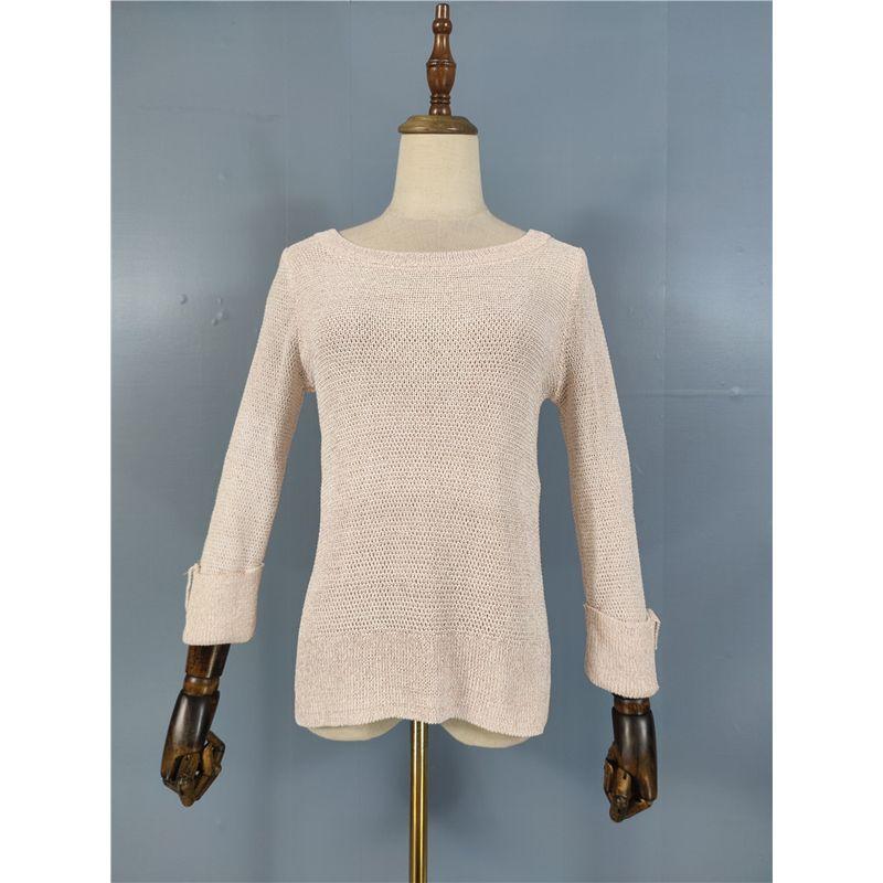 

Mi Home Fall and Winter New Arrival Long Sleeves Fashion Heavy Industry Bright Silk European and American All-Matching Hollow Thin Cotton Sweater Tops Pink White S(8)