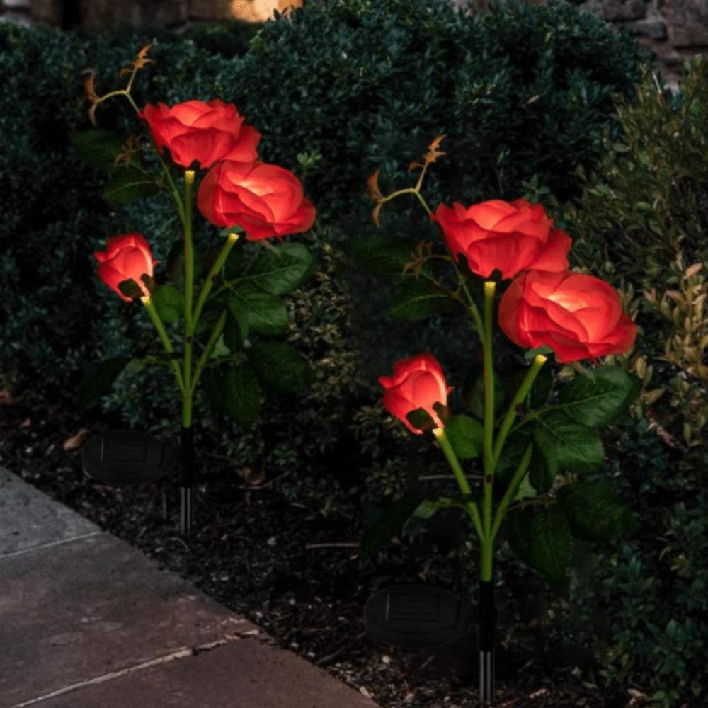 3 Heads Outdoor Solar Garden Light Realistic Solar Rose Flowers Lantern  Patio Decor