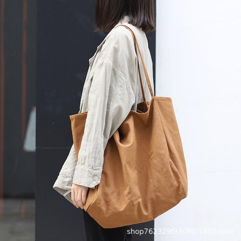 Large Capacity Canvas Tote Bag Commuter Shopping Bag Cloth Bag Solid Color Tote Bag Lazy Wind