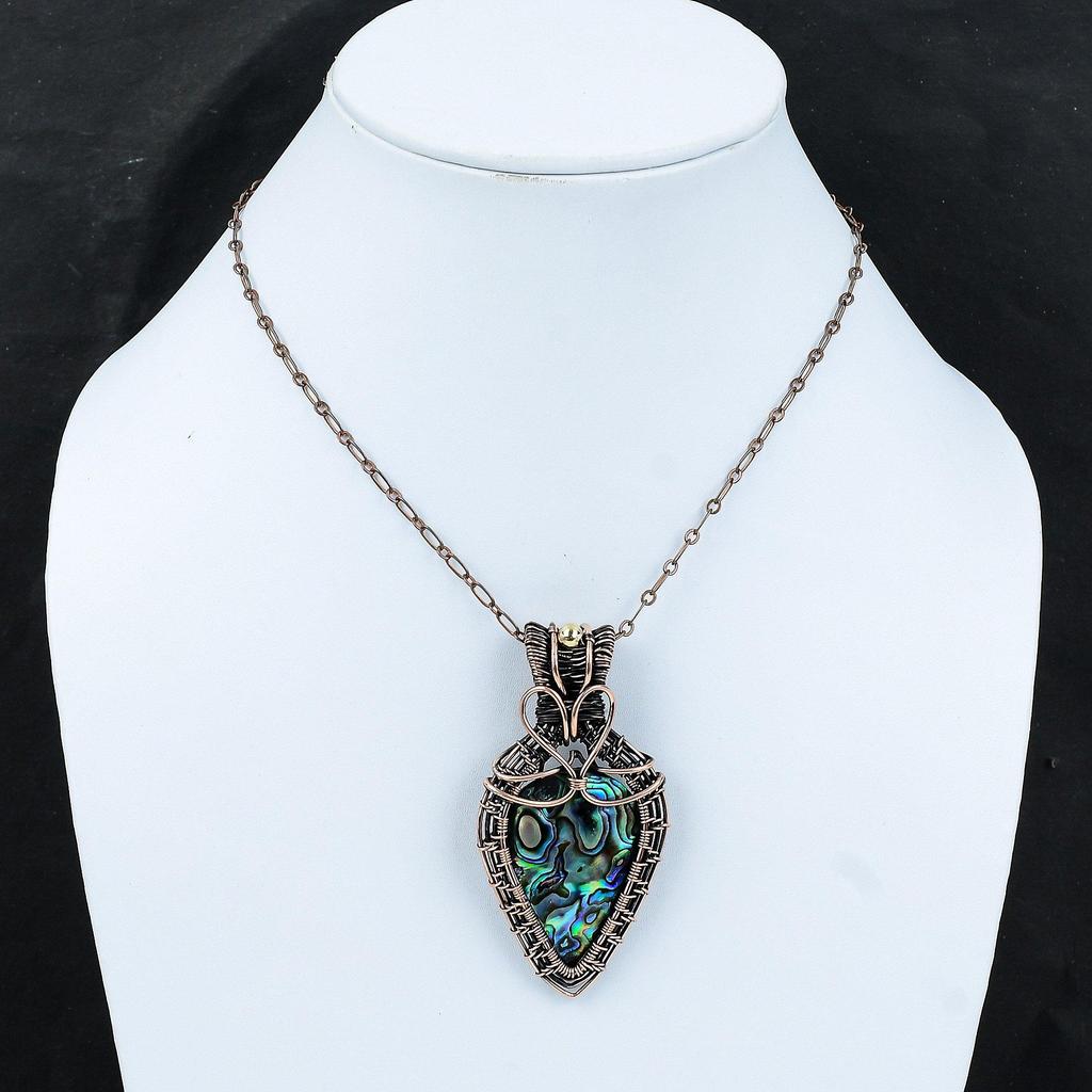 Abalone Shell Gemstone Pendant Copper Wire Wrapped Pendant Abalone Shell Jewelry Handmade Brand New Pendant Gift For Him Copper Wire Jewelry