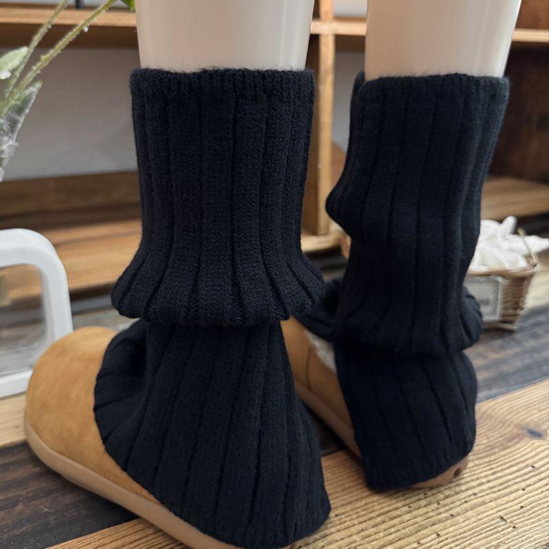Dark Gray Wool Leg Warmers for Women Autumn Winter Fleece Lined Thickened Knitted Leg Sleeves Slouch Socks To Match Snow Boots