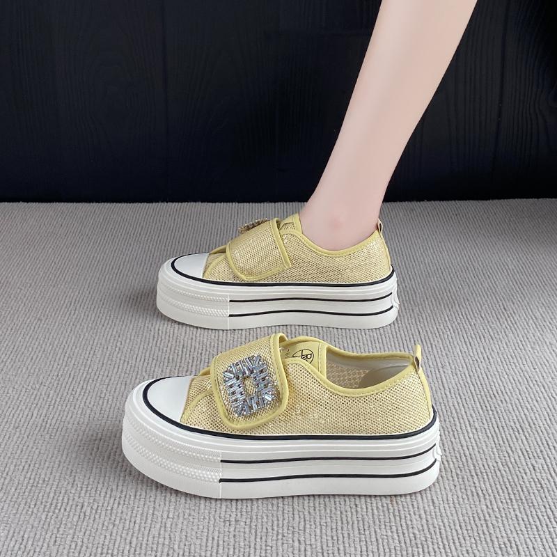 

CRLAYDK Classic Platform Mesh Shoes for Women Low Top Casual Sneakers Ladies Hook&Loop Walking Skateboard Tennis 35