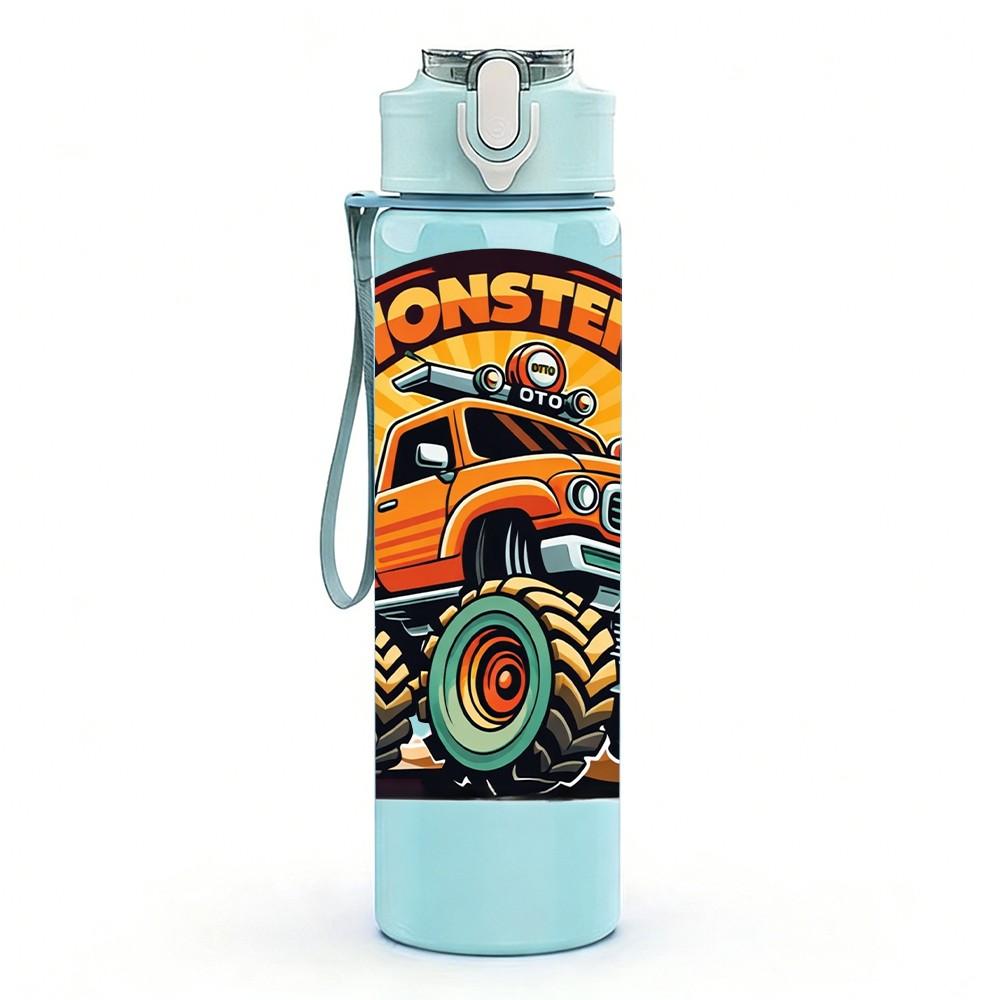 1PC Retro Monster Truck Vintage Vehicle 750ml Color Plastic Sports Water Bottle Leakproof Flip Straw Lid Suitable for Sports Office Home Use