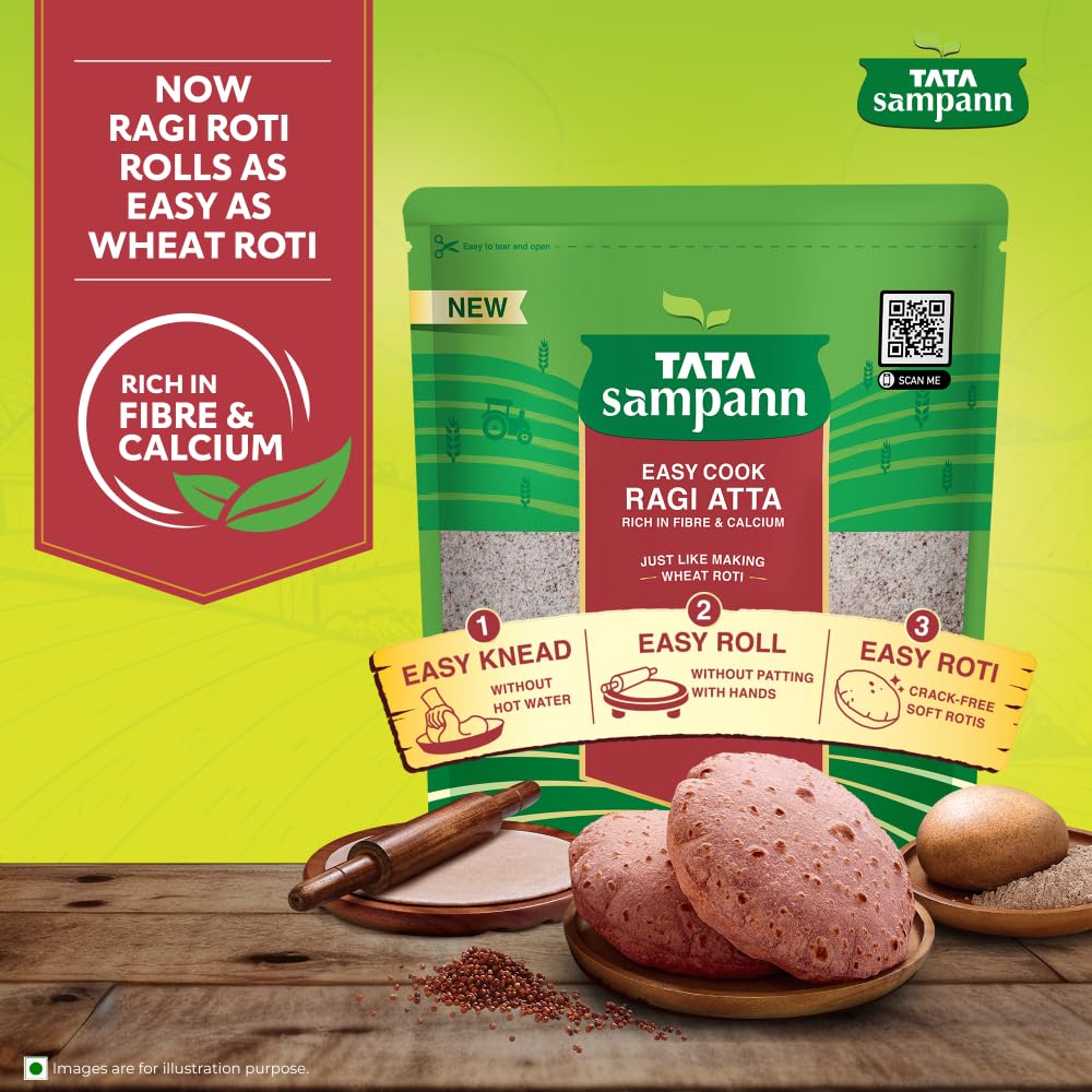 Tata Sampann Easy Cook Ragi Atta 500g Millet Flour Rich In Fibre & Calcium For Soft Crack-Free Rotis And Easy Kneading