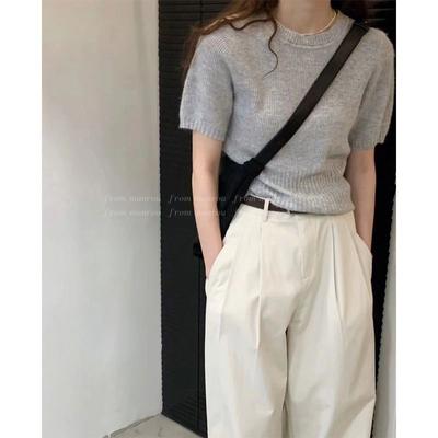 Korean Fashion Spring/Summer New Women's Solid Color O-Neck Simplicity Casual Versatile Slim Short Sleeve T-Shirts Knitting Tops